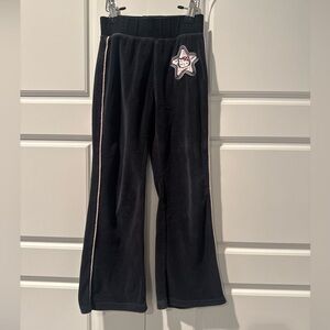 Sanrio Hello Kitty Y2K 2007 Velour Black Track Pants Pink Piping Girls Size 5